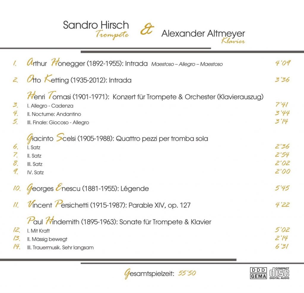 CD-Inlay: Werke für Trompete und Klavier